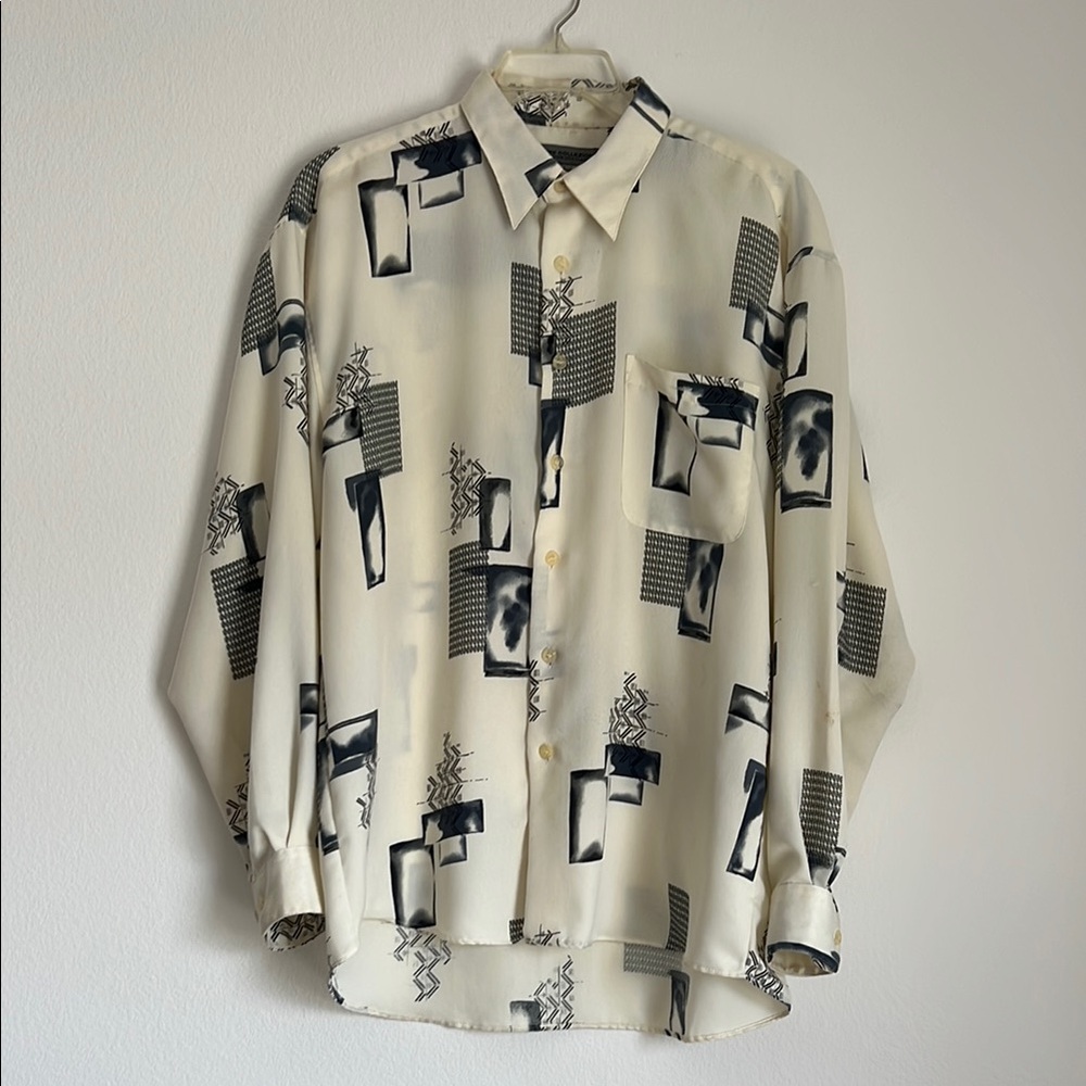 90s Vintage Abstract Patterned Cream Shirt